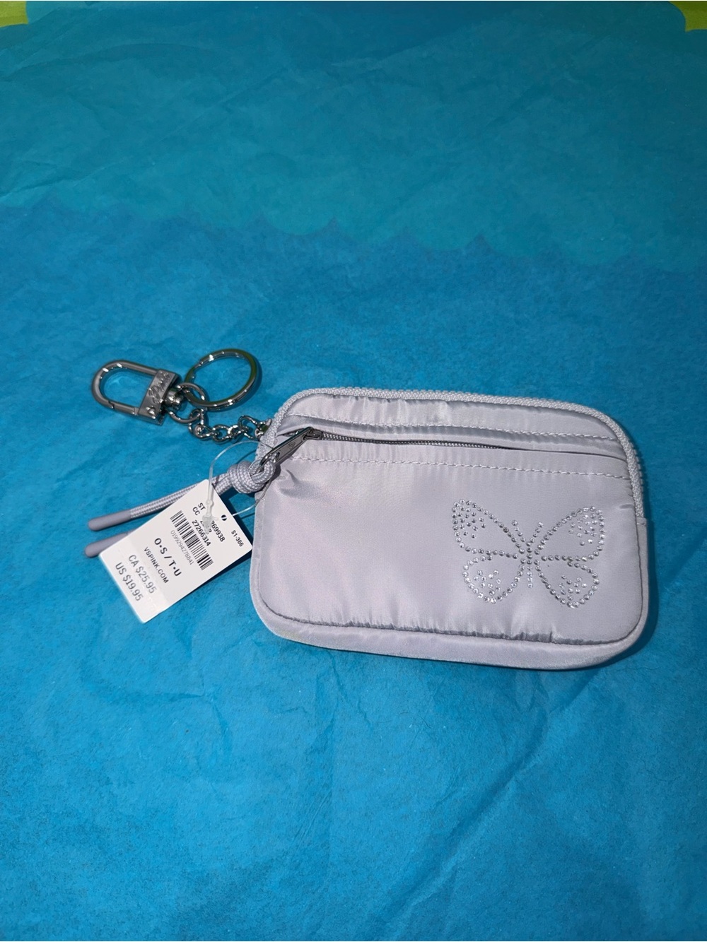 PINK Victoria's Secret Light Lavender Butterfly Key Pouch with Clip